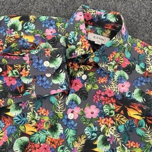 Eton Contemporary Shirt Mens 38/15 Floral Long Sleeve Slim Fit Dress‎ Adult